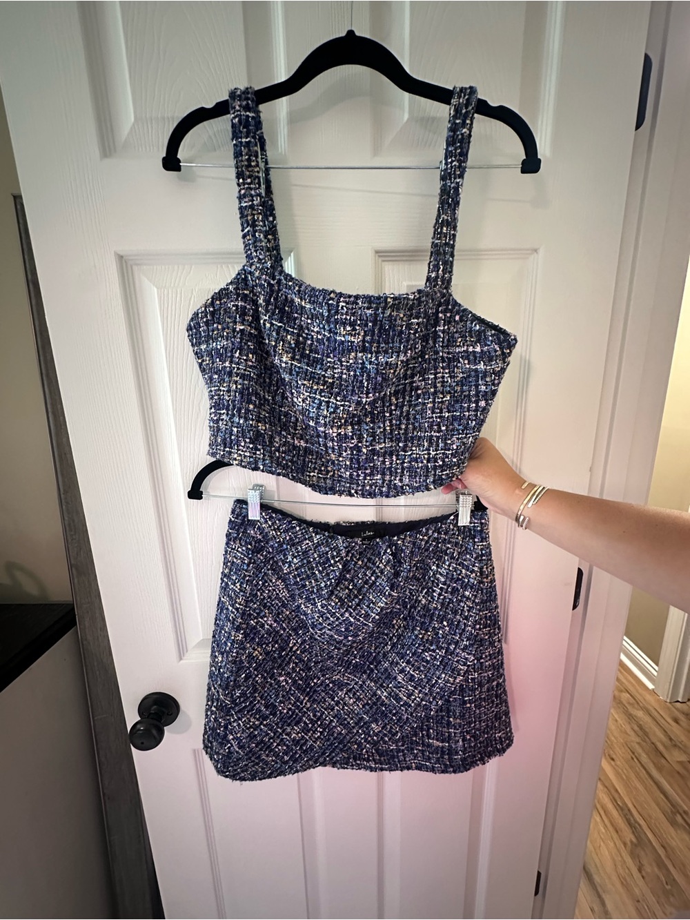 Lulu's Navy Blue Multicolor Tweed set size L